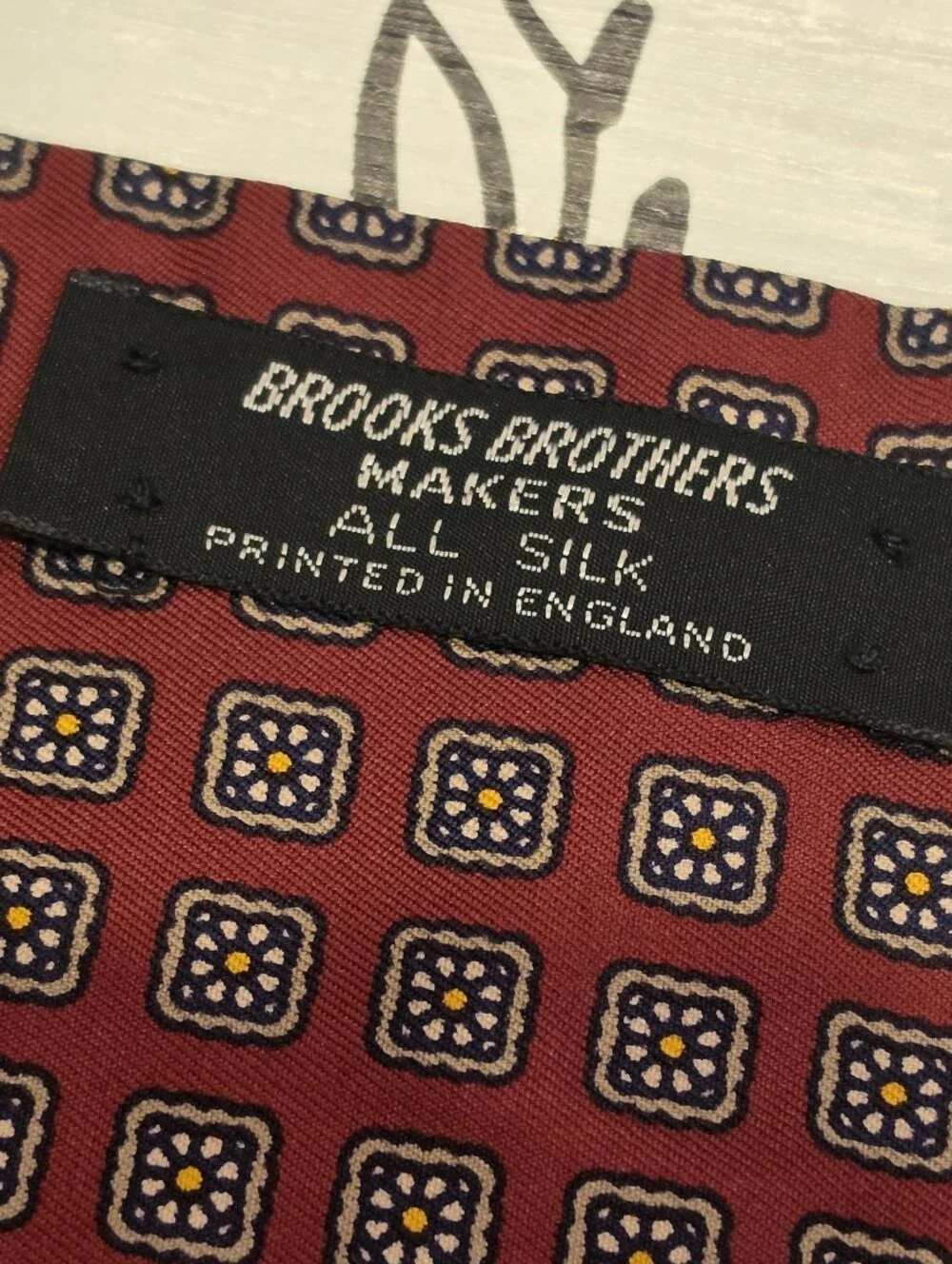 Vintage Brooks Brothers Makers Burgundy Silk Scarf Geometric Foulard Medallion